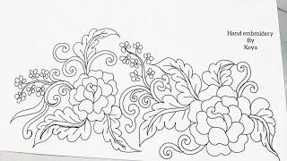 Flower border line hand embroidery drawing tutorial for saree