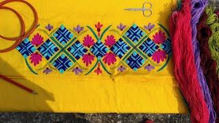 Hand embroidery : Border design | Saree or dupatta 's border line embroidery