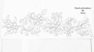 Border line hand embroidery drawing tutorial for saree