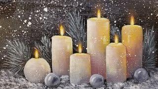 Christmas Candles Acrylic Painting LIVE Tutorial