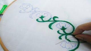 Hand Embroidery; Beautiful Border Line Design; Bullion Knot Stitch