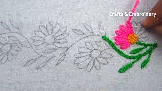 Hand Embroidery, Easy Border Line Embroidery, Lazy Daisy Stitch
