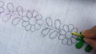 Hand Embroidery,  Flower Embroidery Border Line Design, Easy Border Design