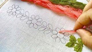 Hand Embroidery simple and easy borderline design for beginners.