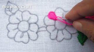 Hand Embroidery, Easy Border Line Embroidery Tutorial, Flower Embroidery design